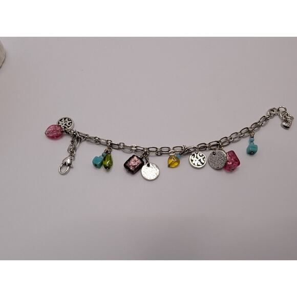 Brighton Double Chain Charm Bracelet 7.5" Silver Tone Colorful Beads - Picture 5 of 11